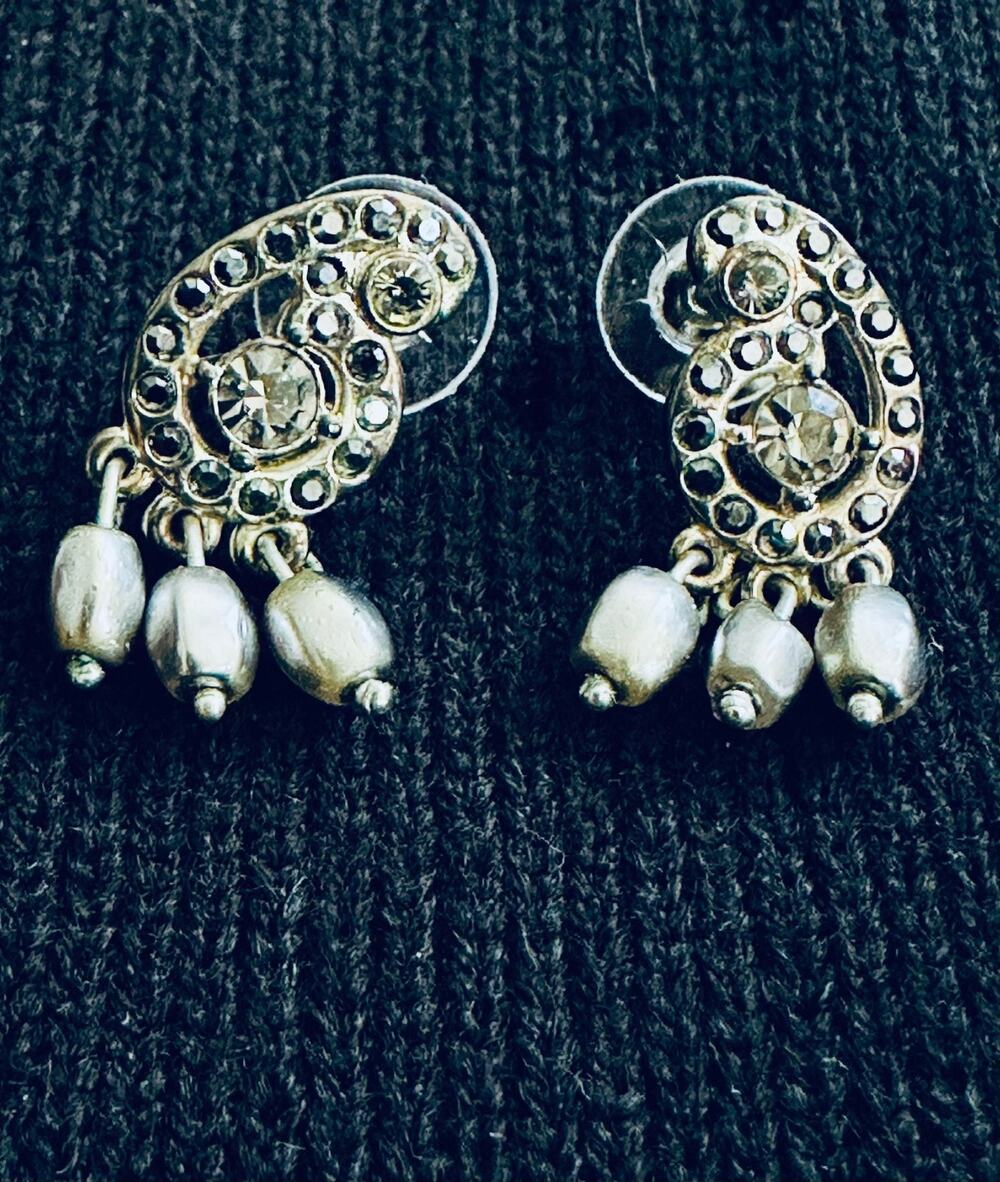 Gray Rhinestone Dangle Earrings Silver Tone 1" Drop Bridal Prom